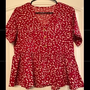 Floral Pattern Red Blouse Shein